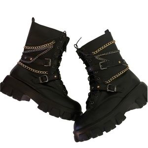 Edgy Rocker Combat Chunky Lug Sole Boots